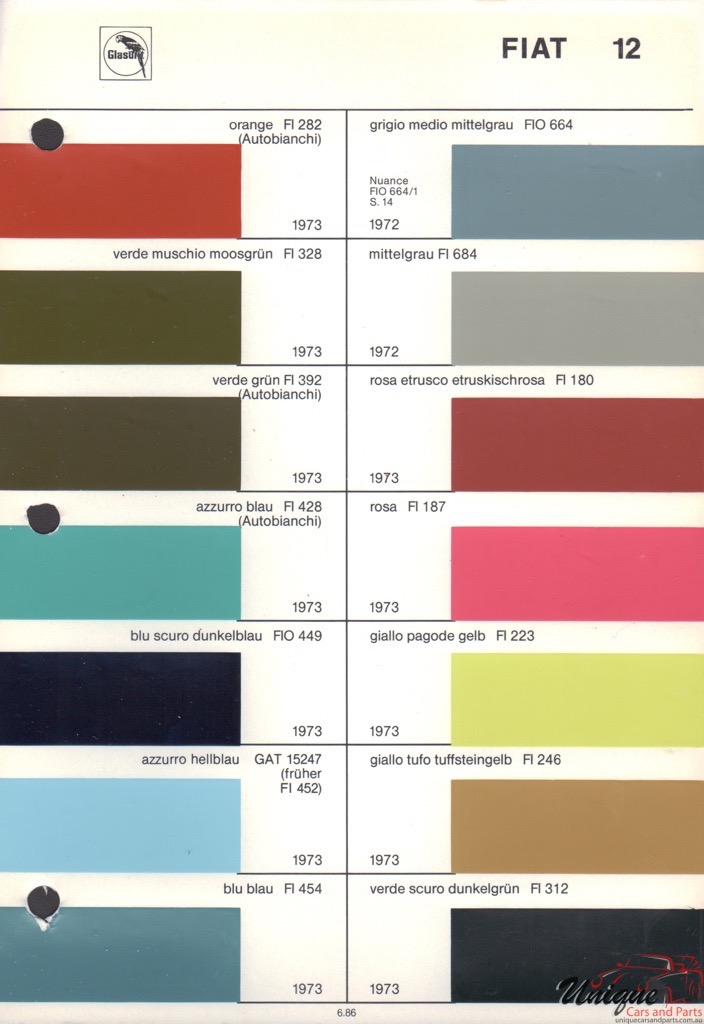 1972 Fiat Paint Charts Glasurit 0